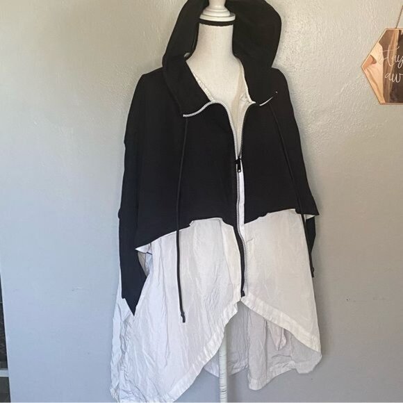 L!NK Jacket Oversized Black White Hi Lo Hooded Size Medium - Picture 3 of 7